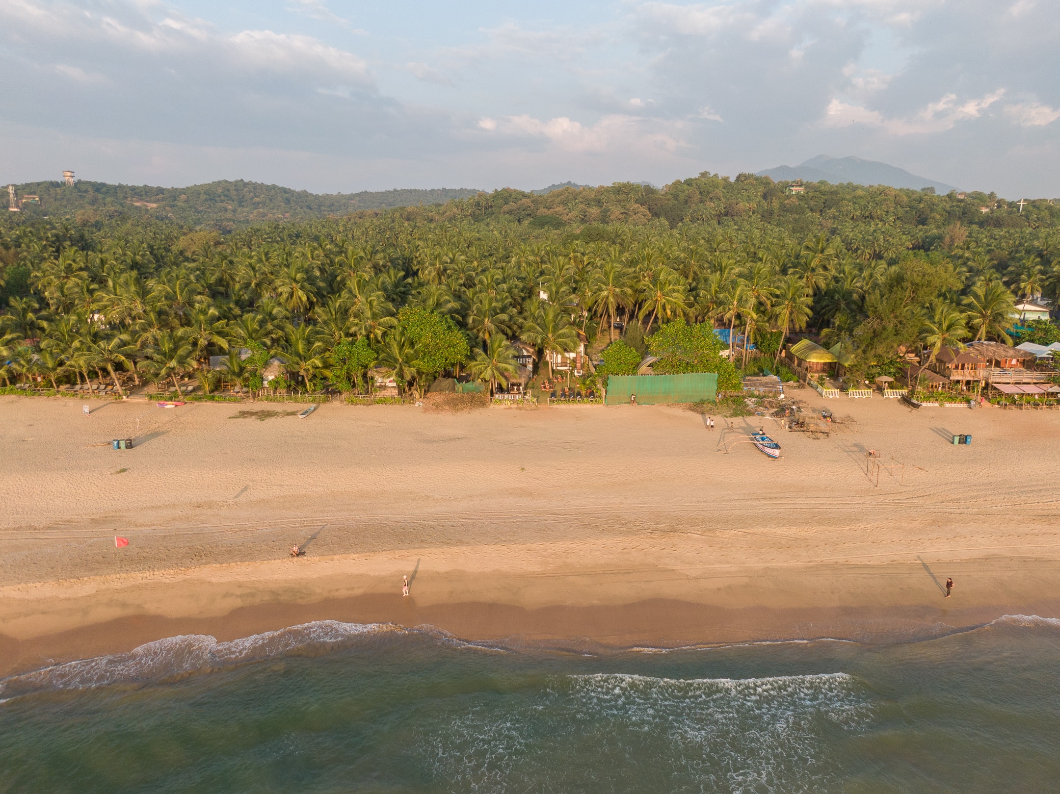 Drone view of Agonda Beach with Manveer's Kitchen in front
